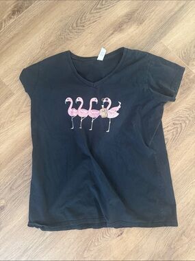Black Tee with Pink Flamingo Trio